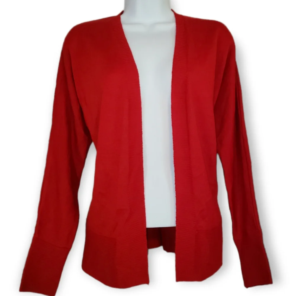NWOT Coldwater Creek red open front Merino wool cardigan sweater Womens …